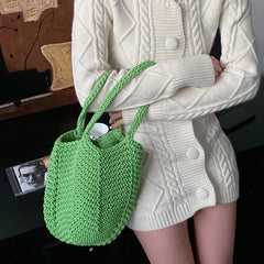 Hollow Woven Handbags Beach Casual Soft Shoulder Bag Solid Style Travel Purse