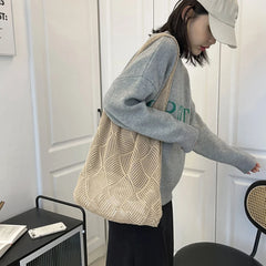 Large Capacity Woven Shoulder Bag for Women