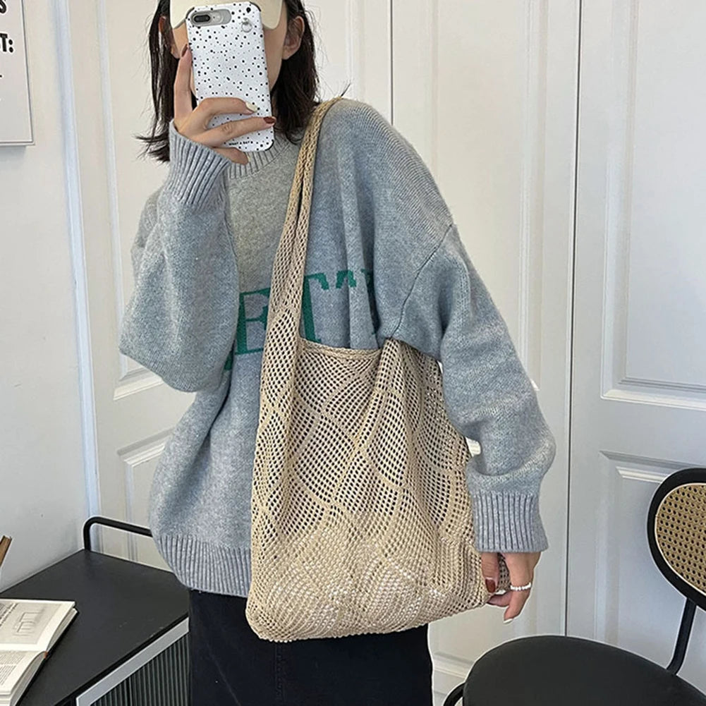 Large Capacity Woven Shoulder Bag for Women