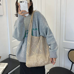 Large Capacity Woven Shoulder Bag for Women