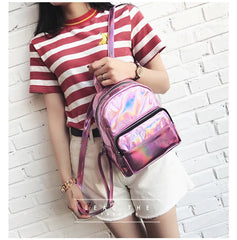 Holographic Backpack Pu Backpacks Hologram Pink/silver Bags Women Mini Mochila