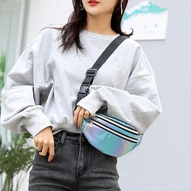 Holographic Fanny Pack Hologram Waist Bag Laser PU Beach Travel