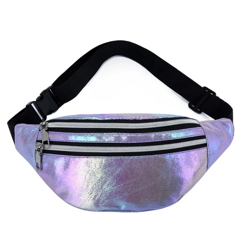 Holographic Fanny Pack Hologram Waist Bag PU Beach Travel Hip Bum Zip Shoulder