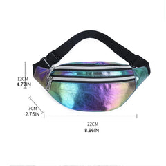 Holographic Fanny Pack Hologram Waist Bag PU Beach Travel Hip Bum Zip Shoulder