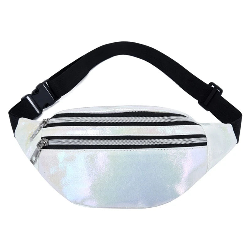 Holographic Fanny Pack Hologram Waist Bag PU Beach Travel Hip Bum Zip Shoulder