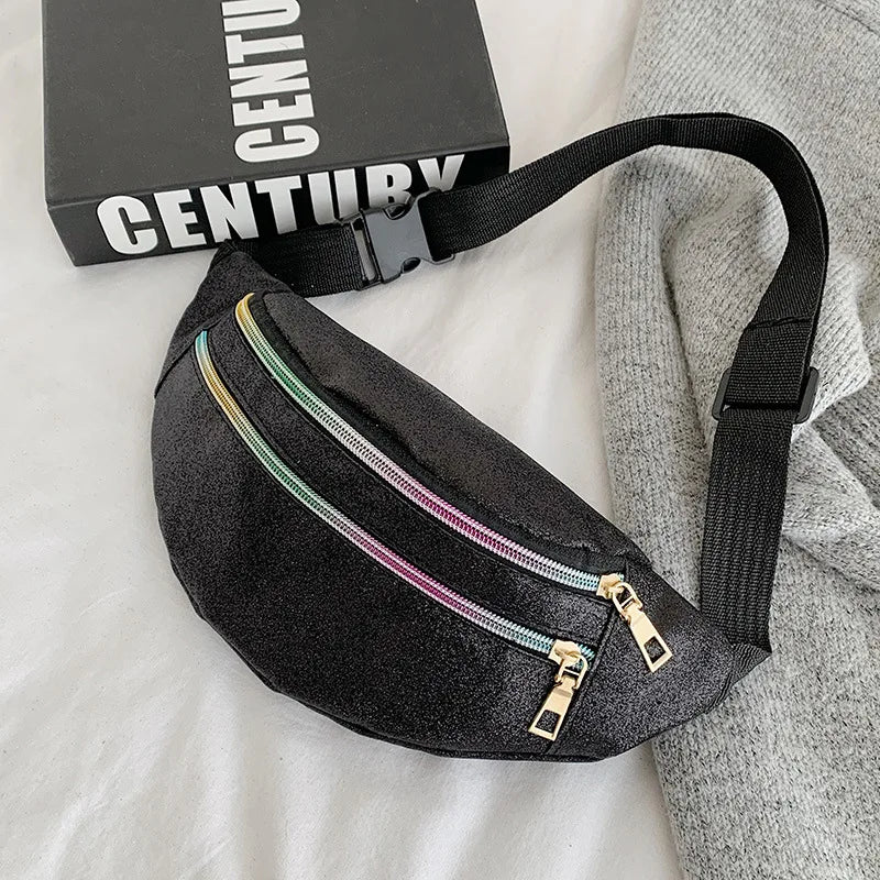 Sequins Bum Bag Travel Waist Bags Girls Lady's Zipper PU Hologram Hip Bags