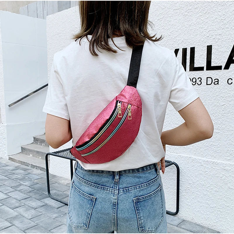 Sequins Bum Bag Travel Waist Bags Girls Lady's Zipper PU Hologram Hip Bags