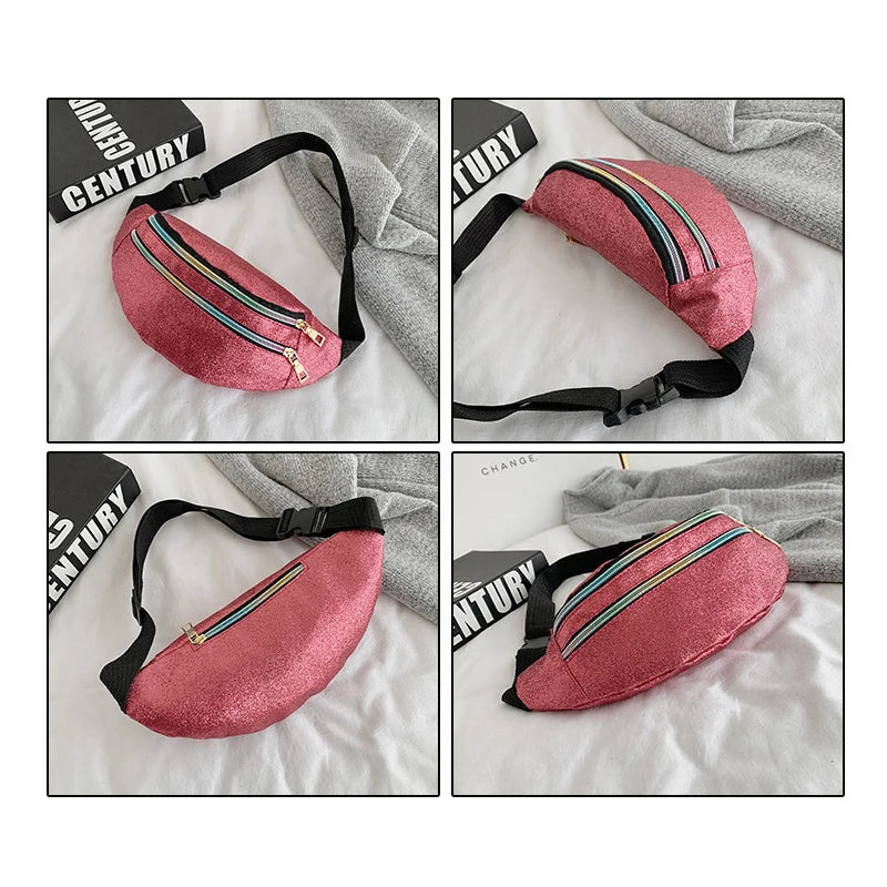 Sequins Bum Bag Travel Waist Bags Girls Lady's Zipper PU Hologram Hip Bags