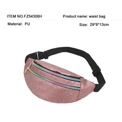 Sequins Bum Bag Travel Waist Bags Girls Lady's Zipper PU Hologram Hip Bags