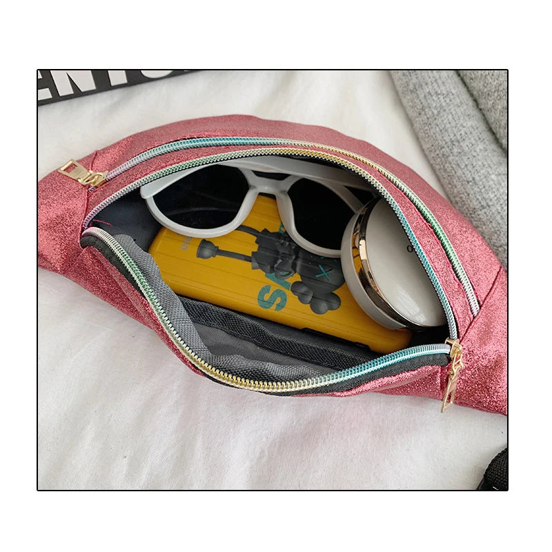 Sequins Bum Bag Travel Waist Bags Girls Lady's Zipper PU Hologram Hip Bags