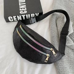 Sequins Bum Bag Travel Waist Bags Girls Lady's Zipper PU Hologram Hip Bags