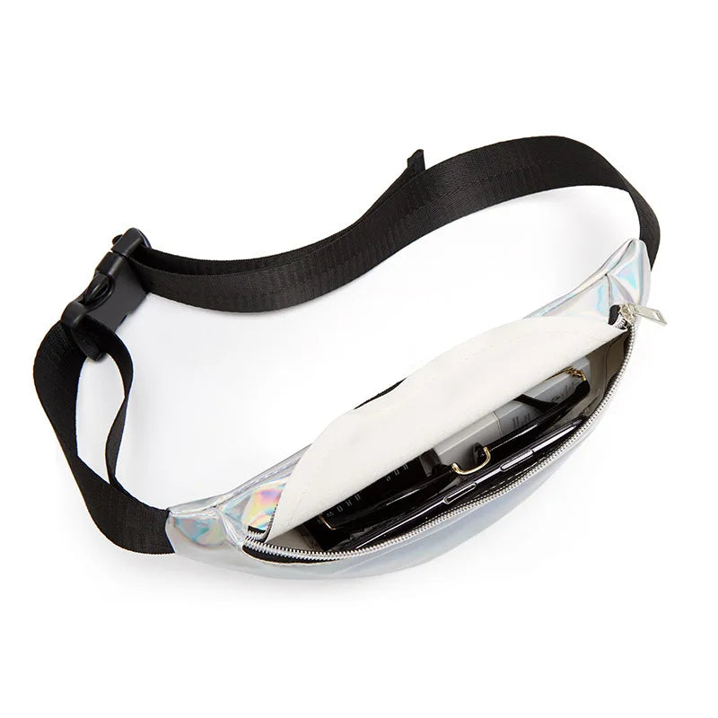 Silver Holographic PVC Laser Women Waist Pack Shining Fanny Pack Mobile Purse