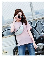 Silver Holographic PVC Laser Women Waist Pack Shining Fanny Pack Mobile Purse
