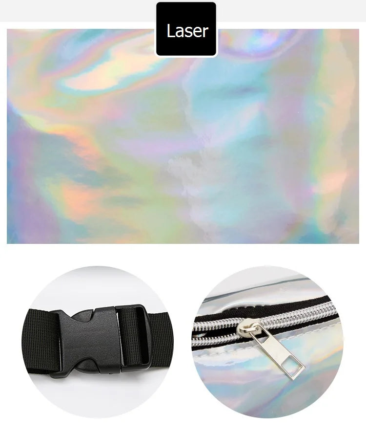 Silver Holographic PVC Laser Women Waist Pack Shining Fanny Pack Mobile Purse
