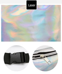 Silver Holographic PVC Laser Women Waist Pack Shining Fanny Pack Mobile Purse