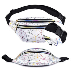 Holographic Waist Bags Women Pink Silver Female Belt Bag Geometric Waist Packs
