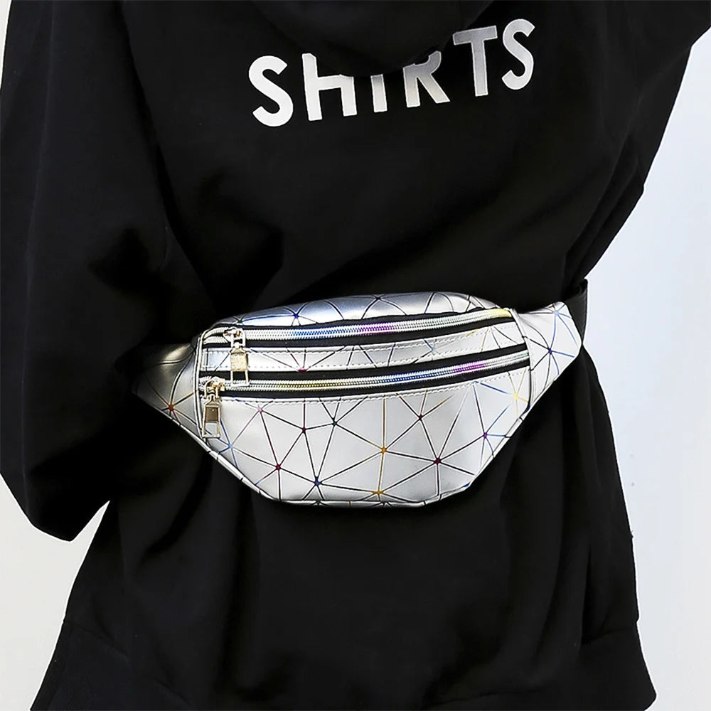 Geometric Holographic Waist Bag Pink Silver