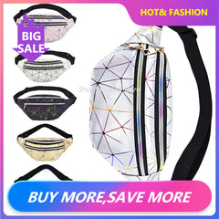 Geometric Holographic Waist Bag Pink Silver