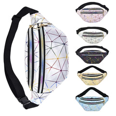 Holographic Waist Bags Women Pink Silver Female Belt Bag Geometric Waist Packs