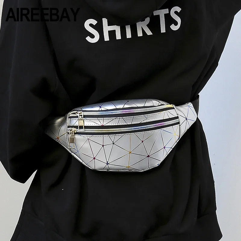 Silver Geometric Fanny Pack Women Waist Bag