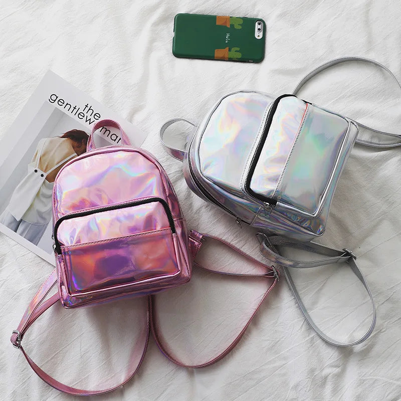 Holographic Laser PU Mini Backpack Women Bag