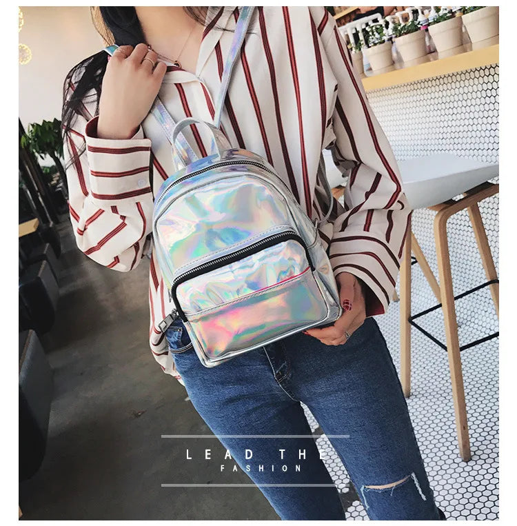 Holographic Laser PU Mini Backpack Women Bag