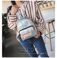 Holographic Laser PU Mini Backpack Women Bag