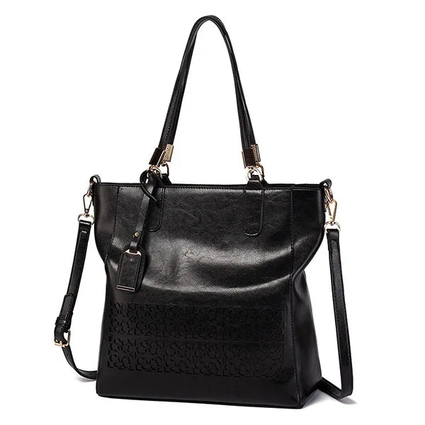Hollow Out Leather Shoulder Bag Tassel Tote Crossbody Handbag
