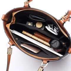 Hollow Out Leather Shoulder Bag Tassel Tote Crossbody Handbag