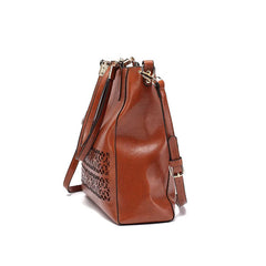 Hollow Out Leather Shoulder Bag Tassel Tote Crossbody Handbag