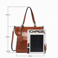 Hollow Out Leather Shoulder Bag Tassel Tote Crossbody Handbag