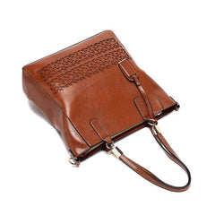 Hollow Out Leather Shoulder Bag Tassel Tote Crossbody Handbag