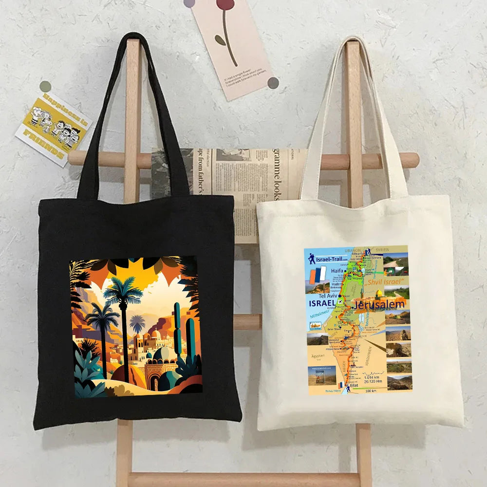 Homeland Jerusalem Flag Map Al Aqsa Mosque Women Canvas Tote Bags