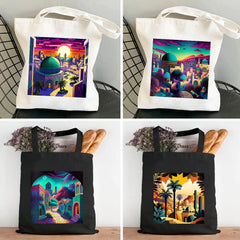 Homeland Jerusalem Flag Map Al Aqsa Mosque Women Canvas Tote Bags