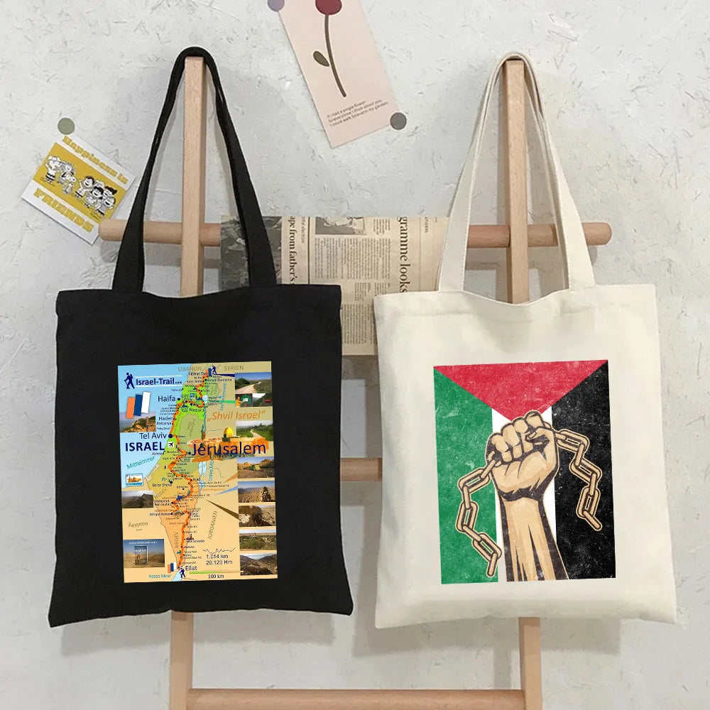Homeland Jerusalem Flag Map Al Aqsa Mosque Women Canvas Tote Bags