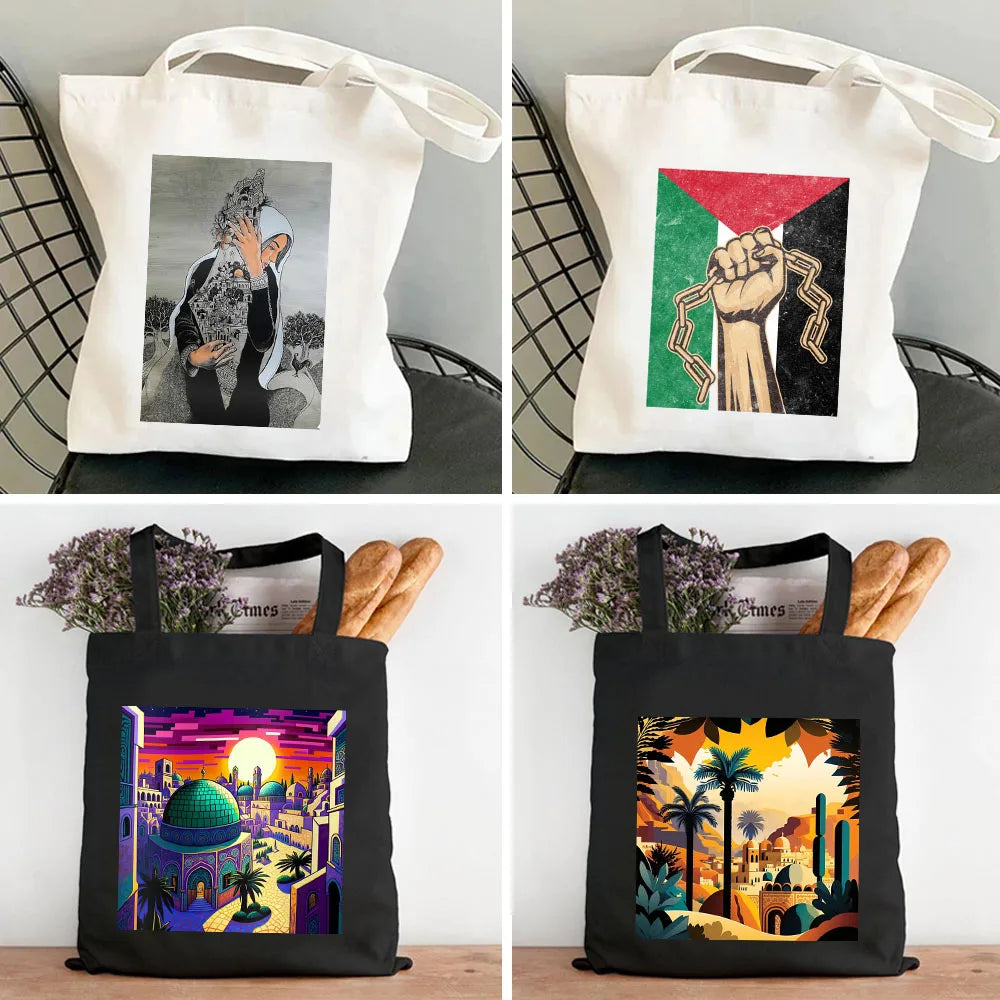 Homeland Jerusalem Flag Map Al Aqsa Mosque Women Canvas Tote Bags