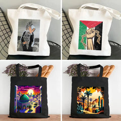 Homeland Jerusalem Flag Map Al Aqsa Mosque Women Canvas Tote Bags