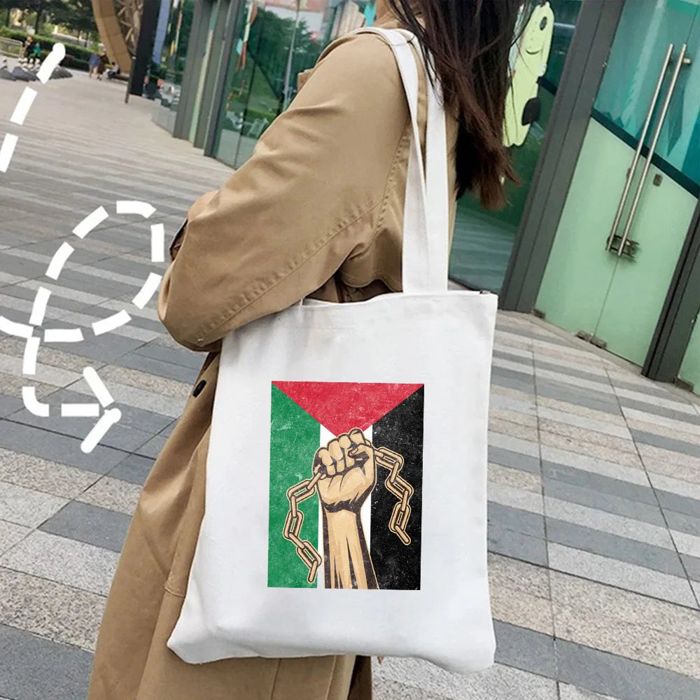 Homeland Jerusalem Flag Map Al Aqsa Mosque Women Canvas Tote Bags