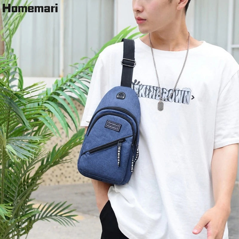 Male Shoulder Bags USB Charging Crossbody Anti Theft