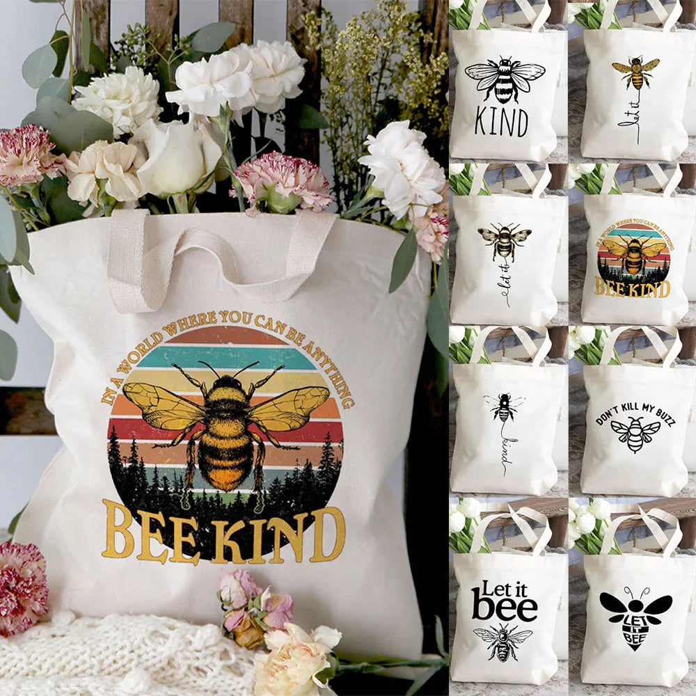 Honeybee Women Let It Bee Graphic Print Female Mujer Reusable Canvas Shopping Ba