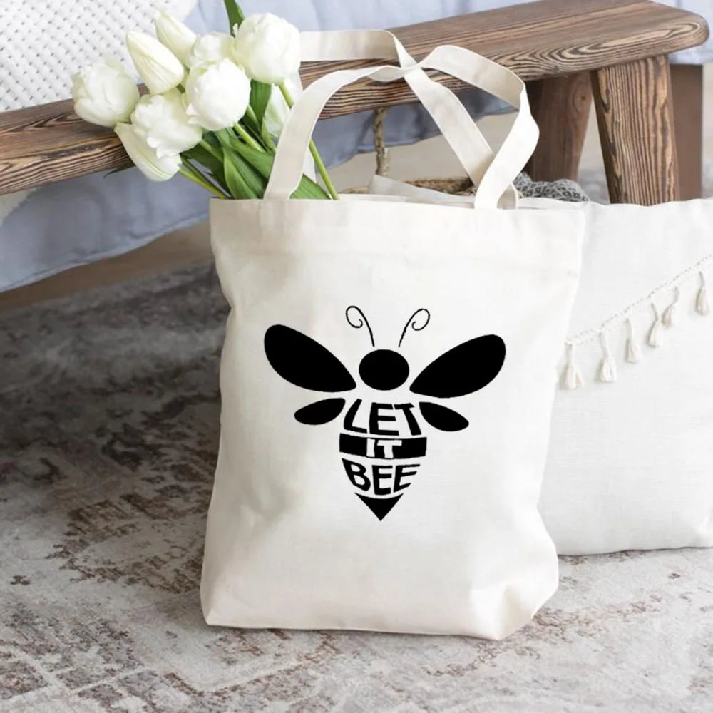 Honeybee Women Let It Bee Graphic Print Female Mujer Reusable Canvas Shopping Ba