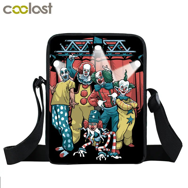 Evil Clown Messenger Bag Women Handbag Small Crossbody Bag Girls Bookbag