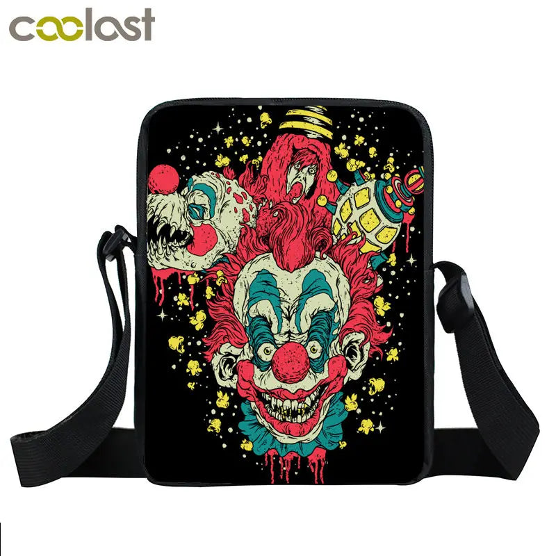 Evil Clown Messenger Bag Women Handbag Small Crossbody Bag Girls Bookbag