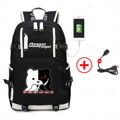 Danganronpa Monokuma Backpack USB School Bag Men Women Travel Rucksack