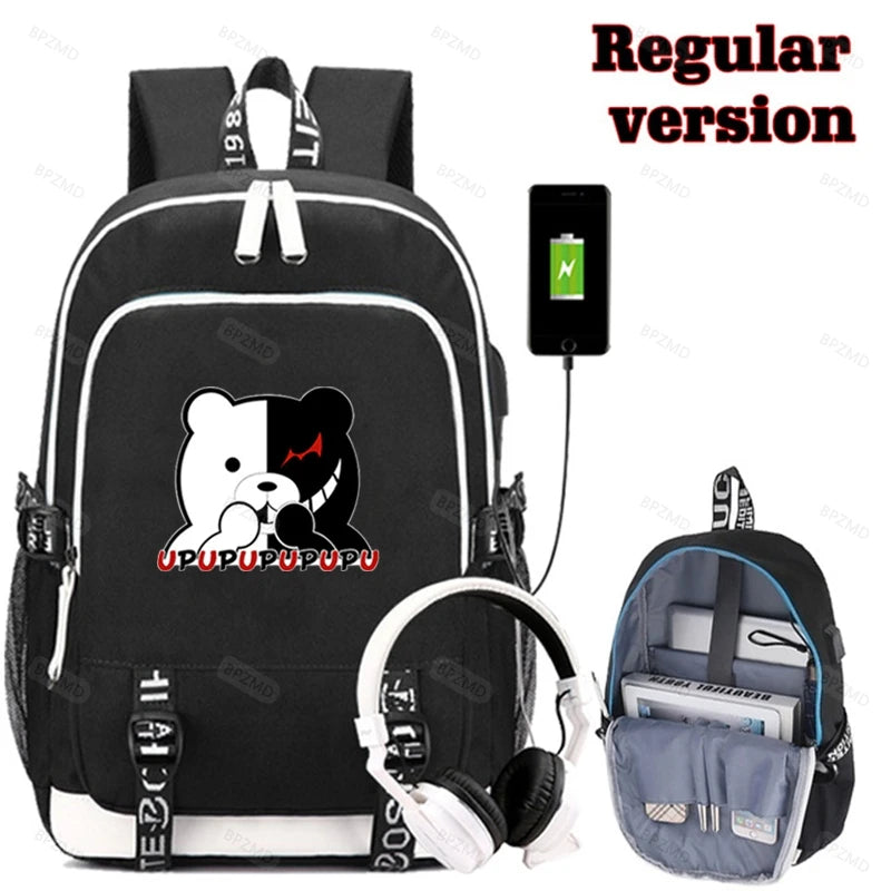 Danganronpa Monokuma Backpack USB School Bag Men Women Travel Rucksack