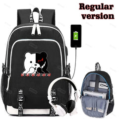Danganronpa Monokuma Backpack USB School Bag Men Women Travel Rucksack