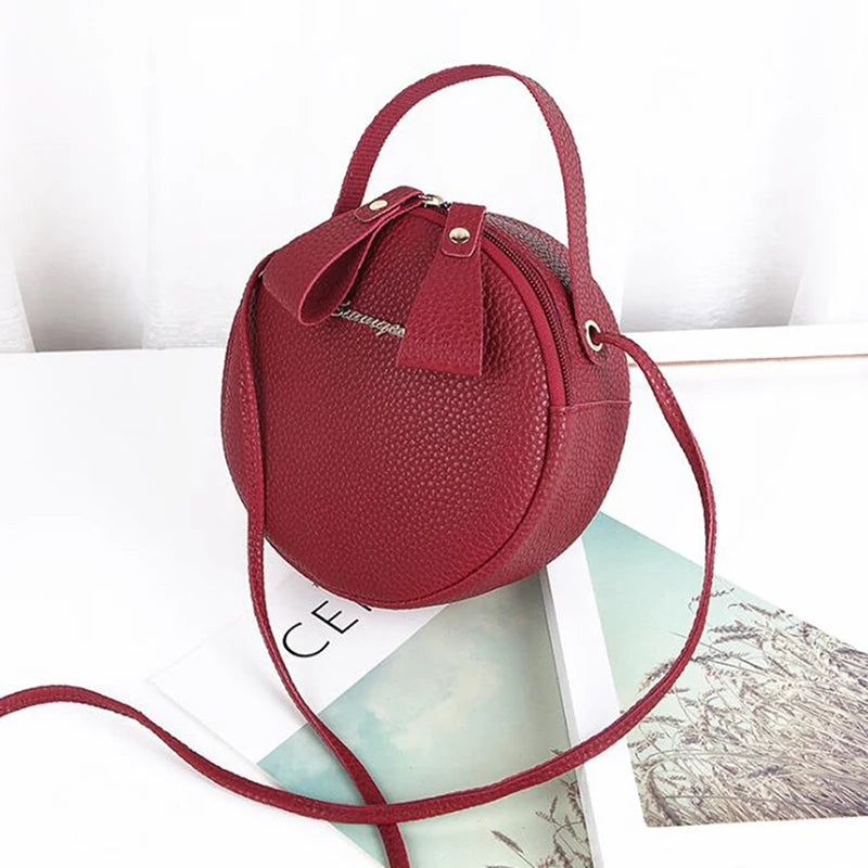 Circular Leather Women's Shoulder Bag Crossbody Messenger Purse