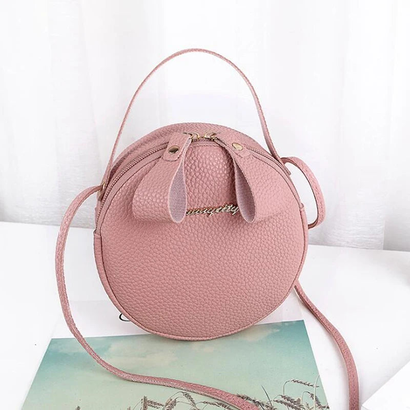 Circular Leather Women's Shoulder Bag Crossbody Messenger Purse