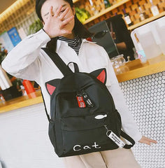 Cat Ear Cartoon School Backpack Canvas Rucksack Girls Satchel Bags