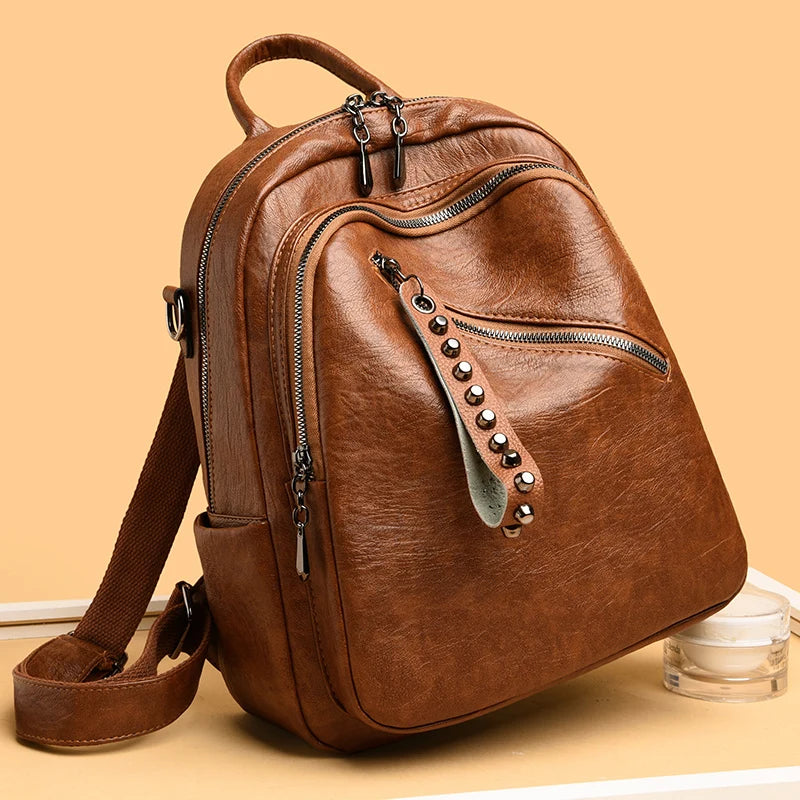 Women Leather Backpack Large Capacity Casual Shoulder Bag for Teenage Girl